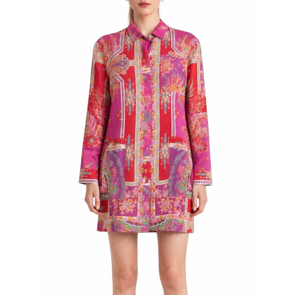 Etro Sardegna Printed Ramie Mini Shirt Dress Pink Size 38/ Size S